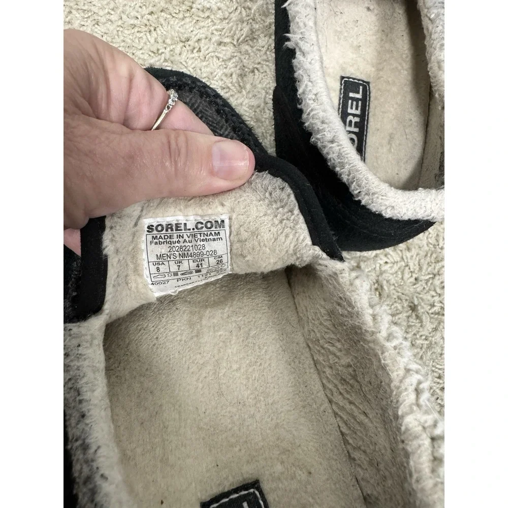 Sorel Mens Dude Moc Black Suede And Tweed Sherpa Lined Slippers Size 8 Warm Home